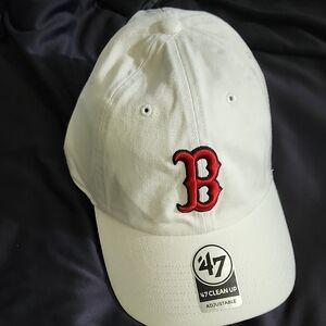 47 Brand White Cap with Red Embroidered Logo